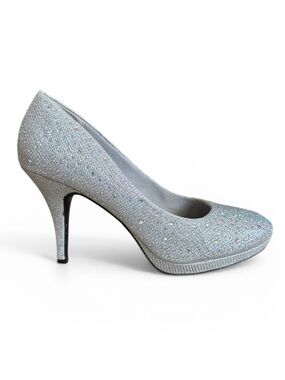 Silver Slipper Rhinestone Glitter Platform Heels Prom Shoes Silver Pumps Size 9